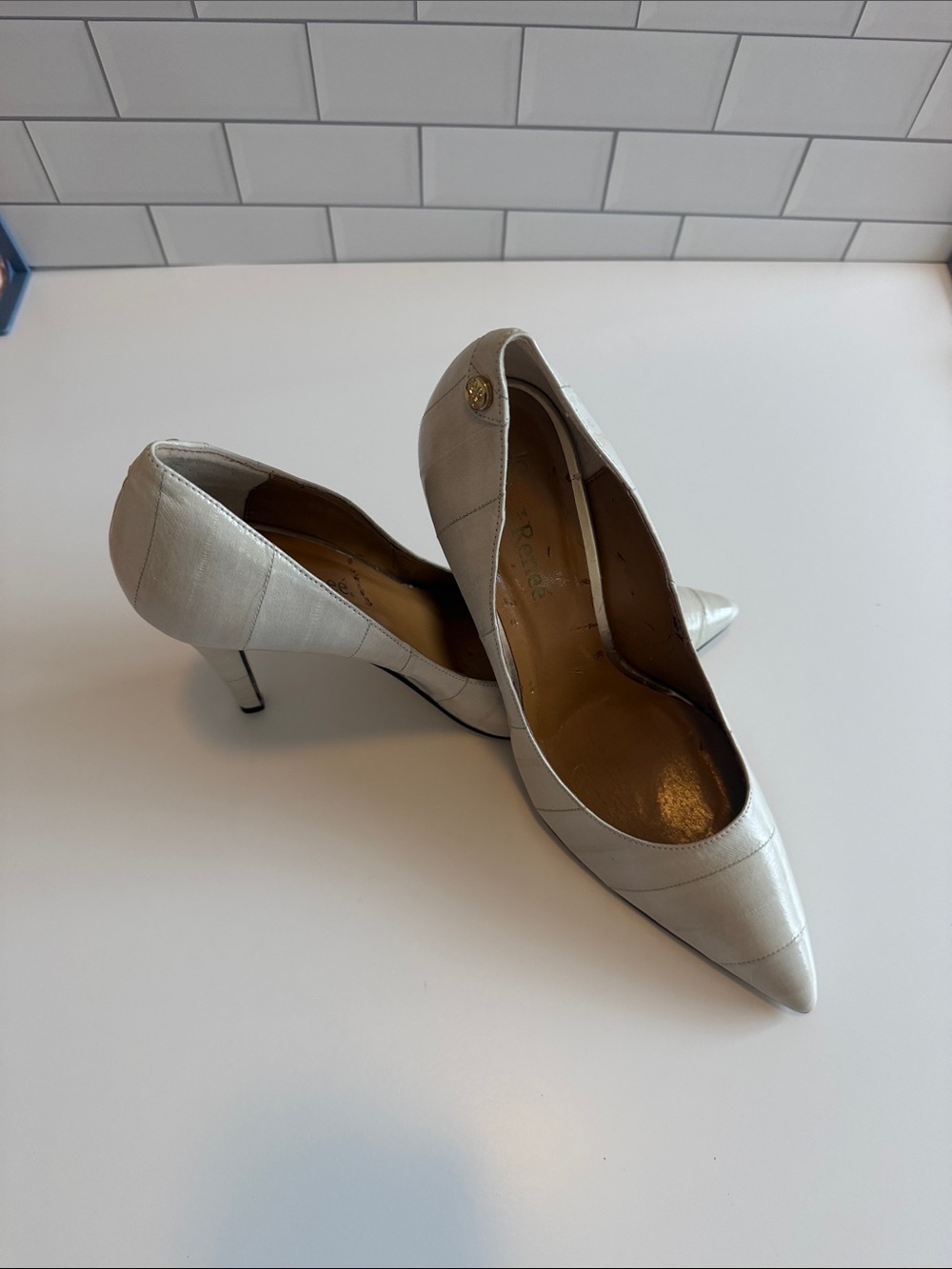 J.Renee Gray Pointed-Toe Mid Heel Pumps with Subtle Stitching